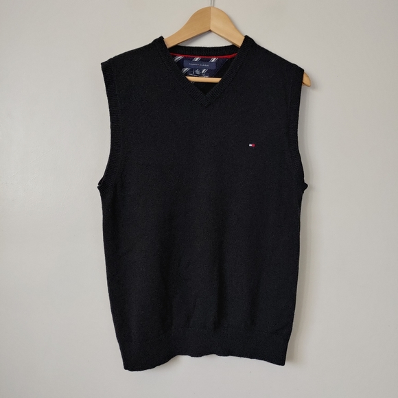 Tommy Hilfiger Premium Lambswool Vest Sweater Knit Size Medium Black - Picture 4 of 15